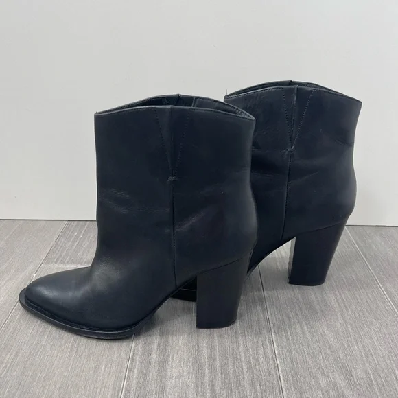 VINCE Erving Western Ankle Bootie Black Leather Stacked Heel Pointed Toe Boots 6 - Picture 5 of 16